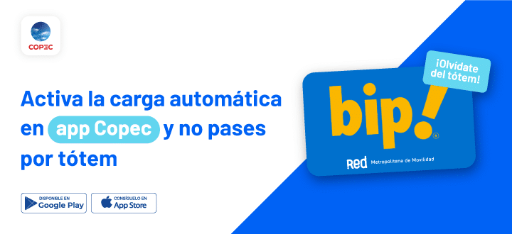 Carga tarjeta bip con app Copec